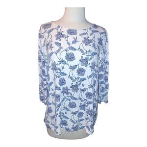 J Jill Wearever Floral Print Ballet Sleeve Tee  Women's Medium